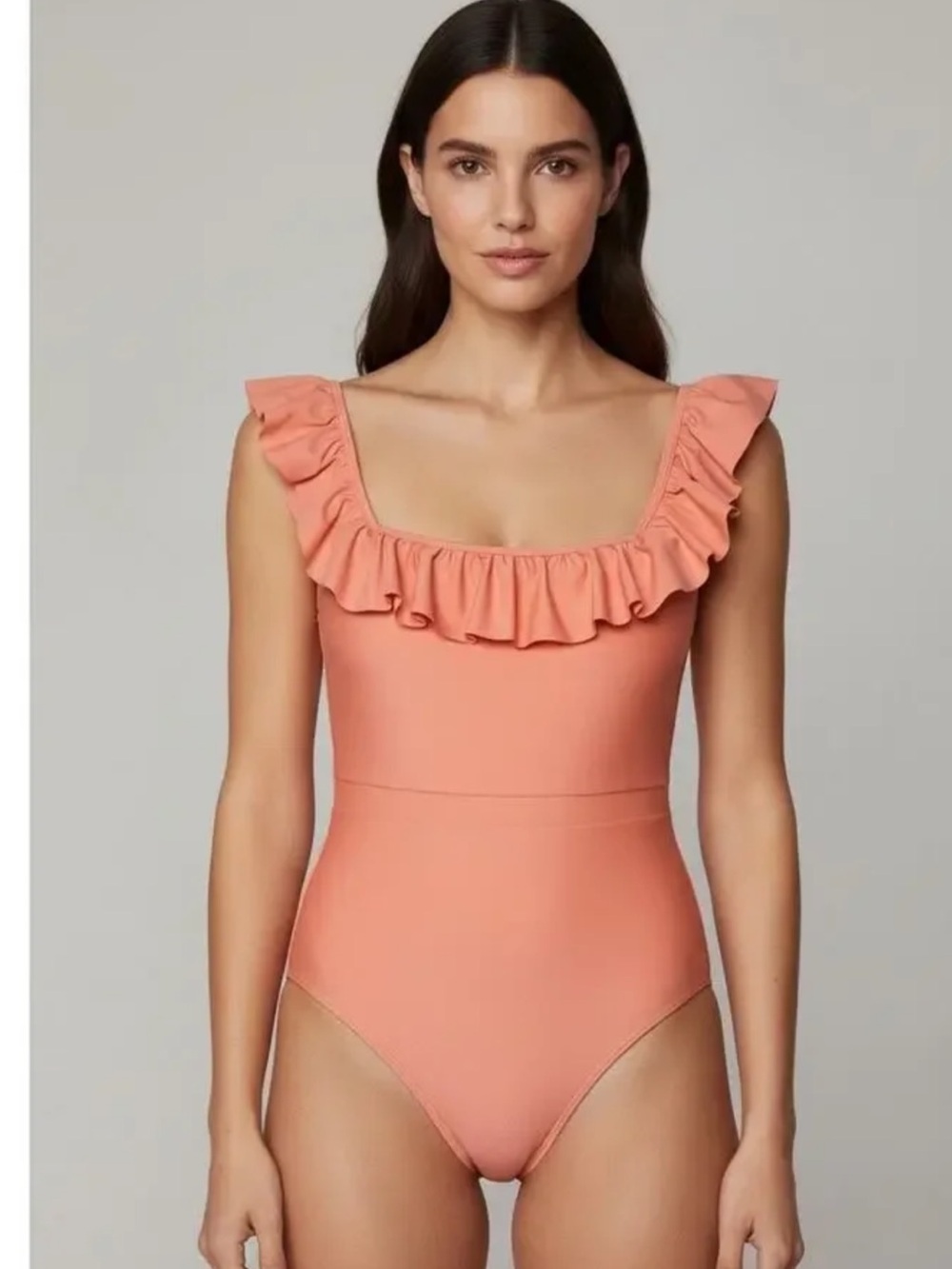 NWOT Minnow Swim Coral Ruffled Scoop One-Piece Swimsuit size Medium